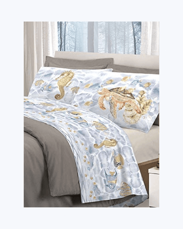 Set Lenzuola Letto in Cotone Made in Italy - Completo Letto Stampa Tartaruga Naturale